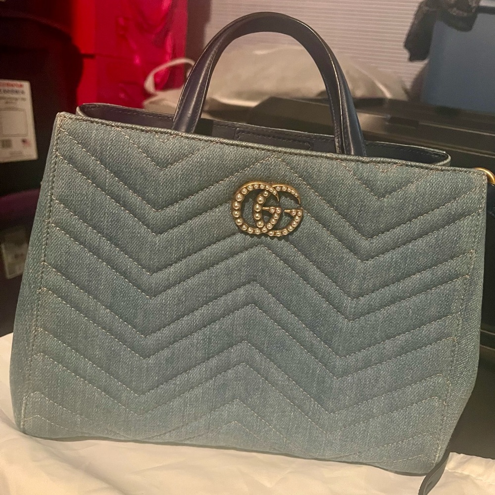 ⭐️SOLD⭐️ Gucci Denim Pearl Marmont handbag
